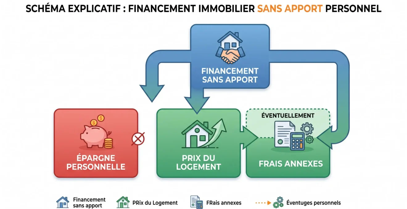 Schéma expliquant financement immobilier du bien et frais annexes